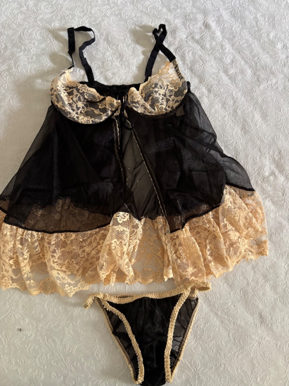 2 Pc. Darling Black & Peach Sheer Teddy - Medium